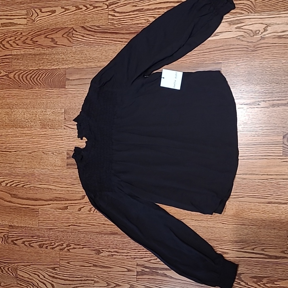 Black Blouse with Smocking at Top - Bella Dahl
